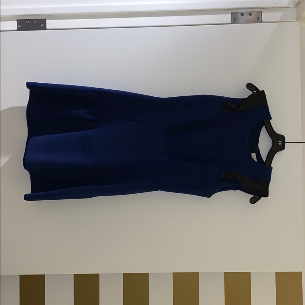 Royal blue Sandro mini dress w/leather epaulettes.